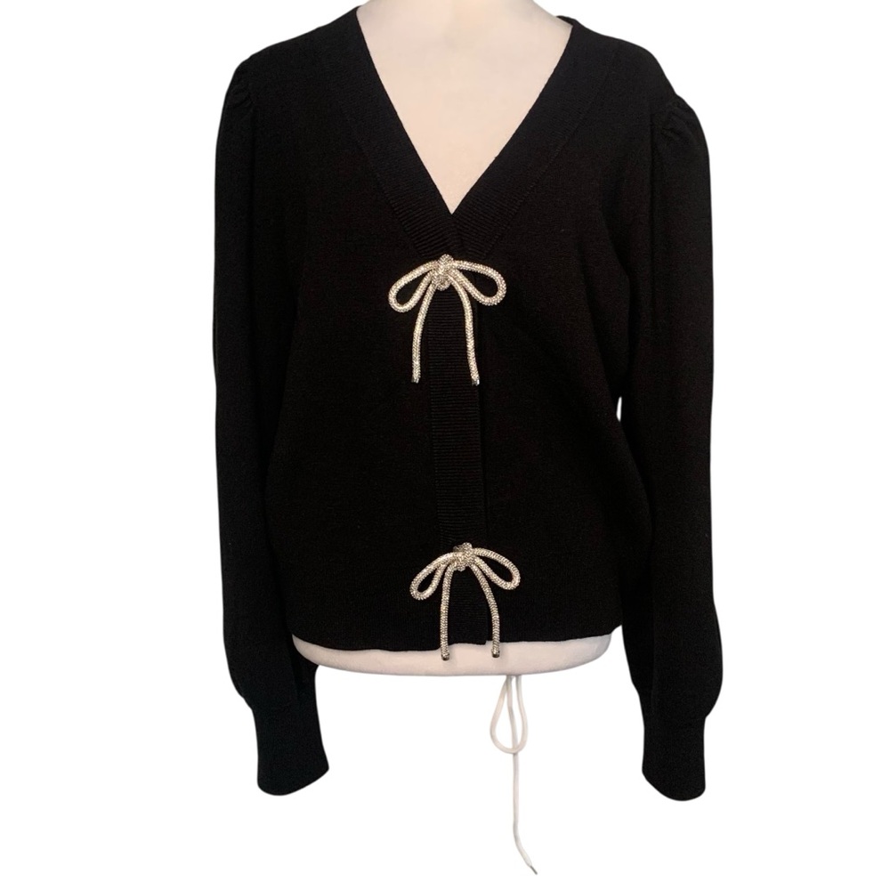 NWT Express Women’s XL Black Knit Sparkly 3D Bow Detail Cozy Cardigan Sweater